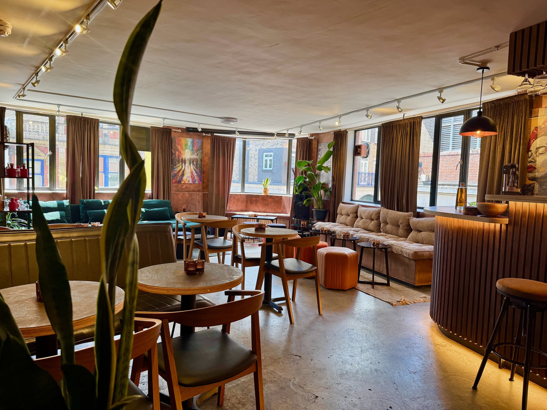 The BCC Distillery daybar in Brixton Village, sunlit