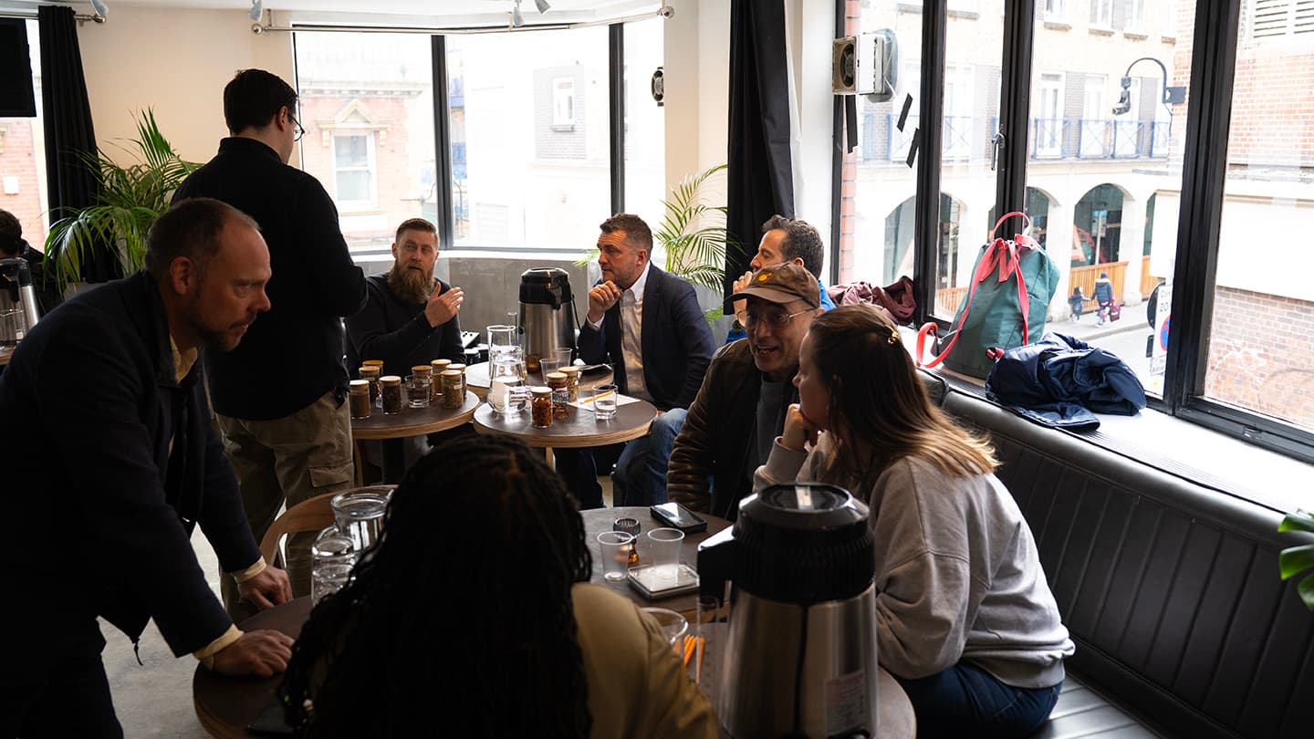 The session room above Brixton Village, the market streets visible through the windows